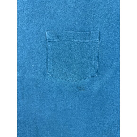 Vintage 90's Hanes Blank Pocket Shirt Teal Single Stitch Fade Design Streetwear - Picture 4 of 11